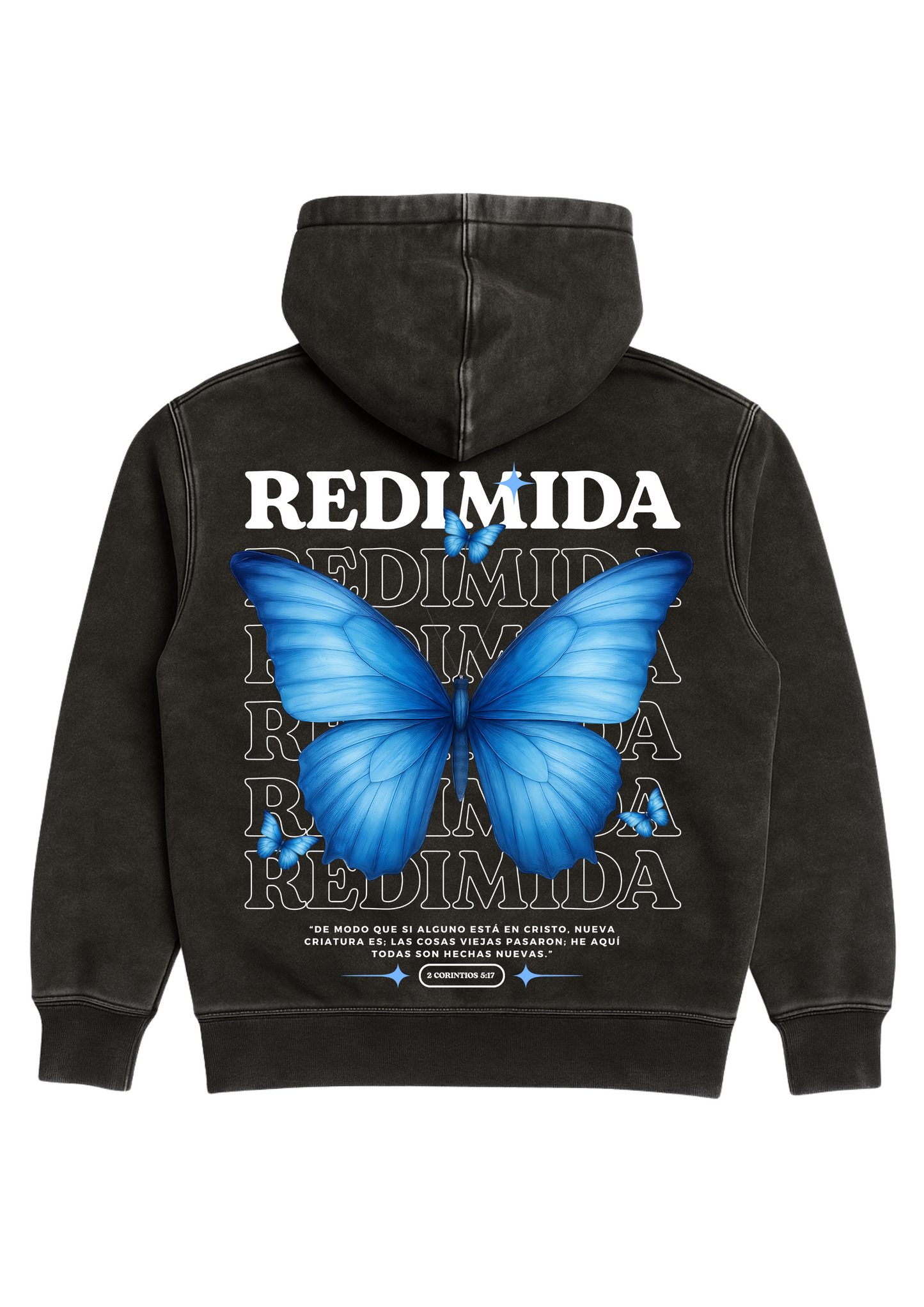 Hoodie Redimida , 2 Corin. 5:17 Acid Wash .